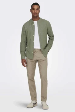 Only & Sons Camisa Gola Mao Verde Discount