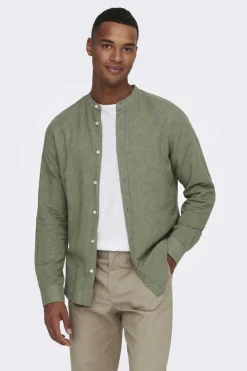 Only & Sons Camisa Gola Mao Verde Discount