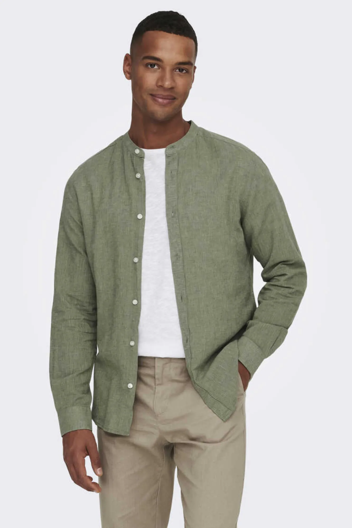 Only & Sons Camisa Gola Mao Verde Discount