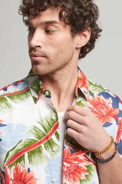 Superdry Camisa Havaiana De Manga Curta Vintage Branco Outlet
