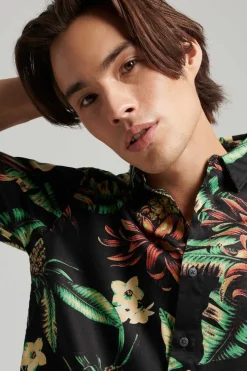 Superdry Camisa Havaiana De Manga Curta Vintage Natural New