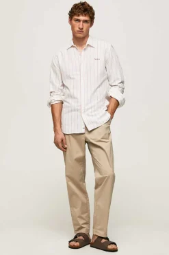 Pepe Jeans Camisa Homem As Riscas Finas Tipo Oxford. Branco Discount