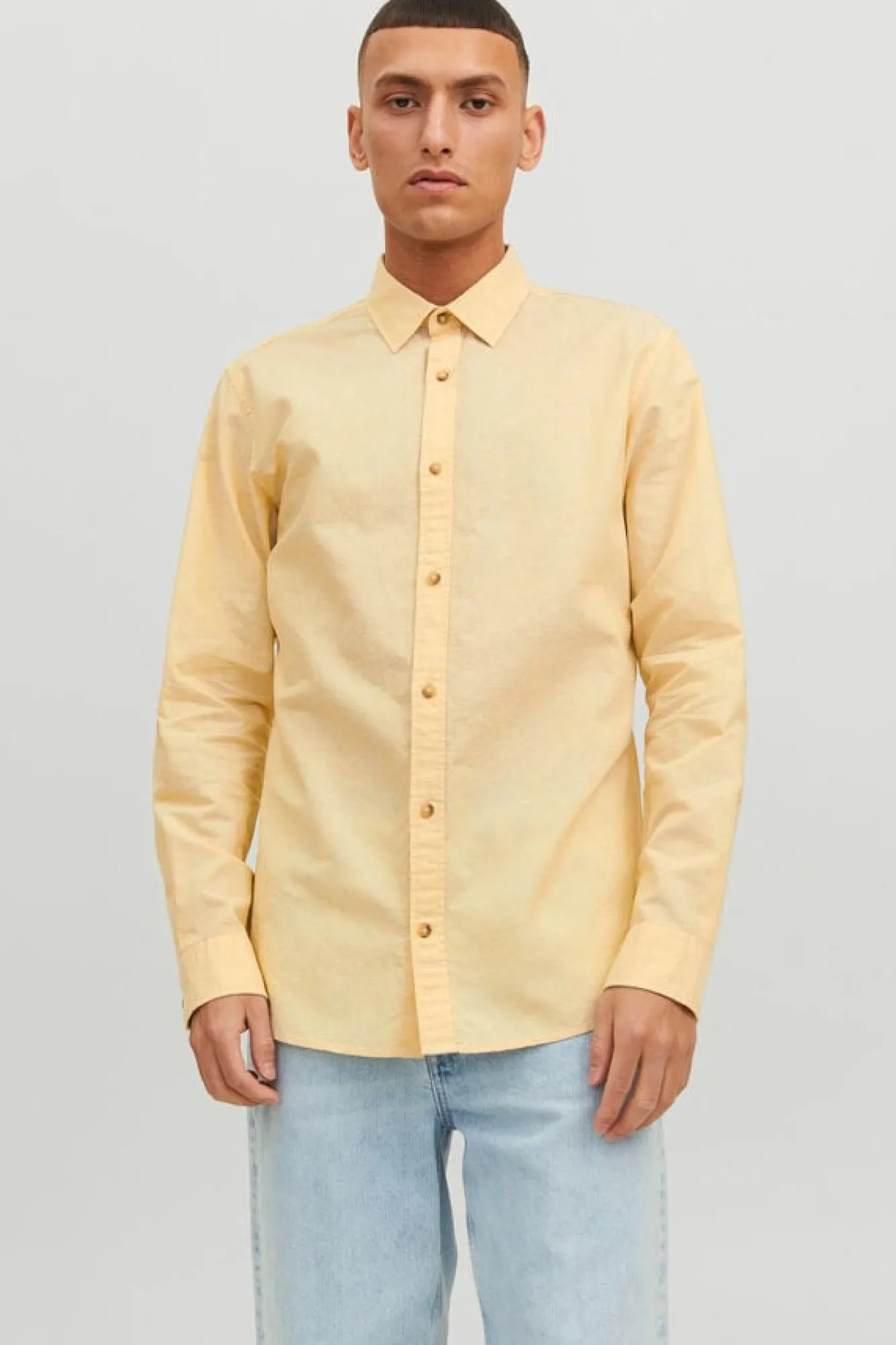 Jack & Jones Camisa Linho De Manga Comprida Banana New