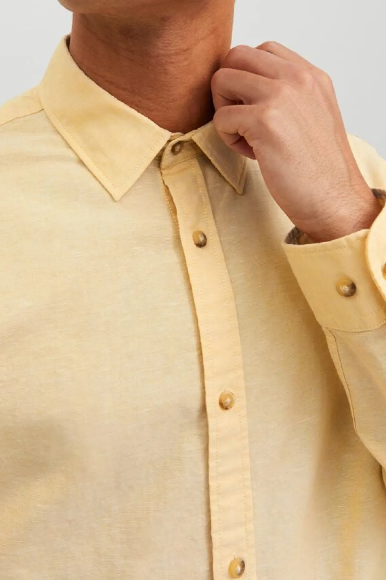 Jack & Jones Camisa Linho De Manga Comprida Banana New