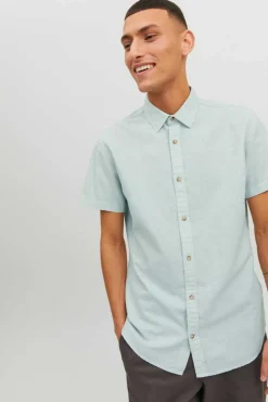 Jack & Jones Camisa Linho Fit Slim Verde Sale