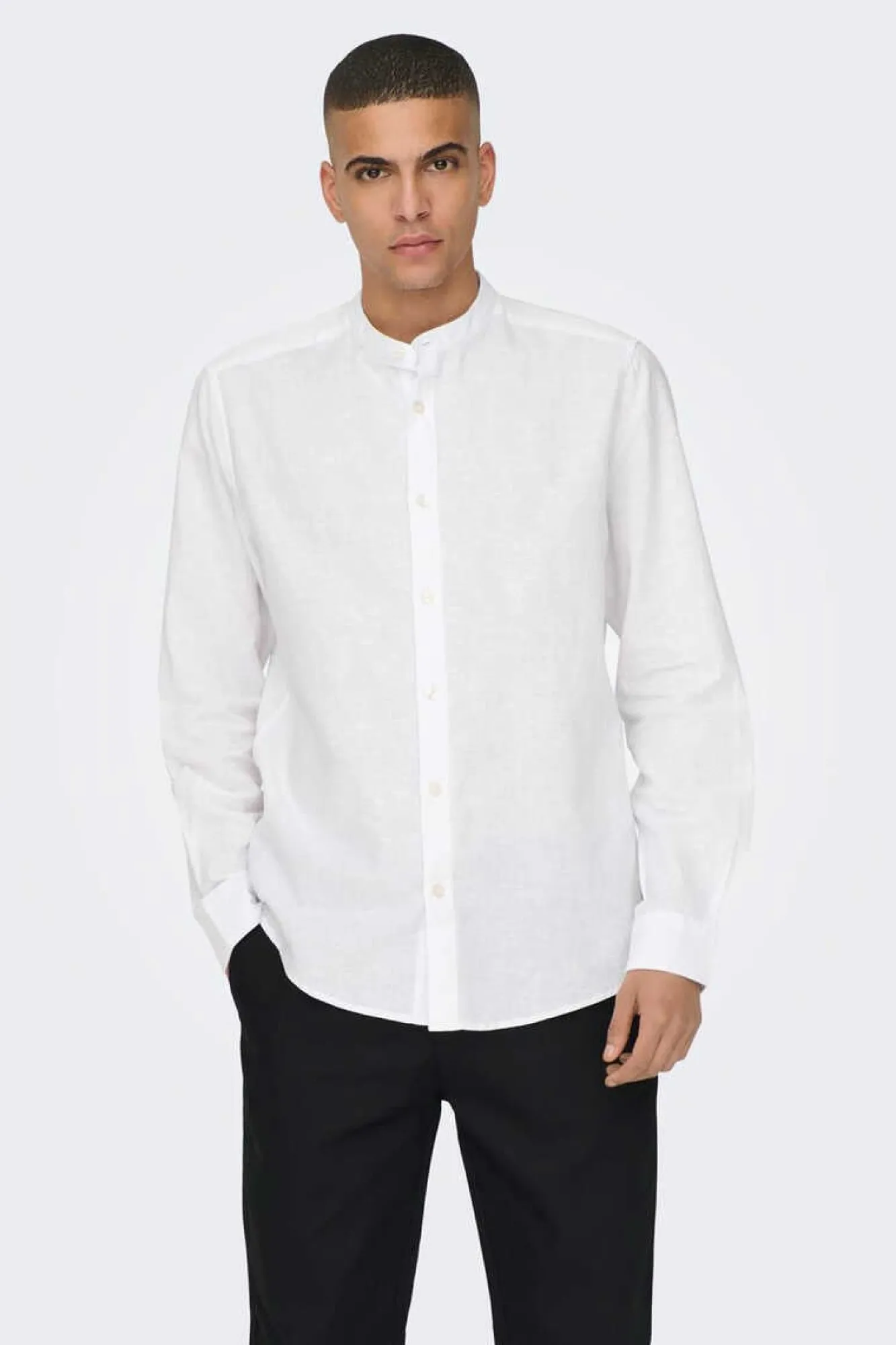 Only & Sons Camisa Linho Gola Mao Branco Sale