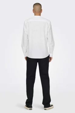 Only & Sons Camisa Linho Gola Mao Branco Sale