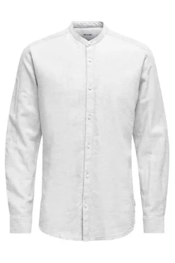 Only & Sons Camisa Linho Gola Mao Branco Sale