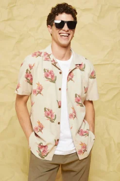 Springfield Camisa Linho Mao Bege Medio Outlet