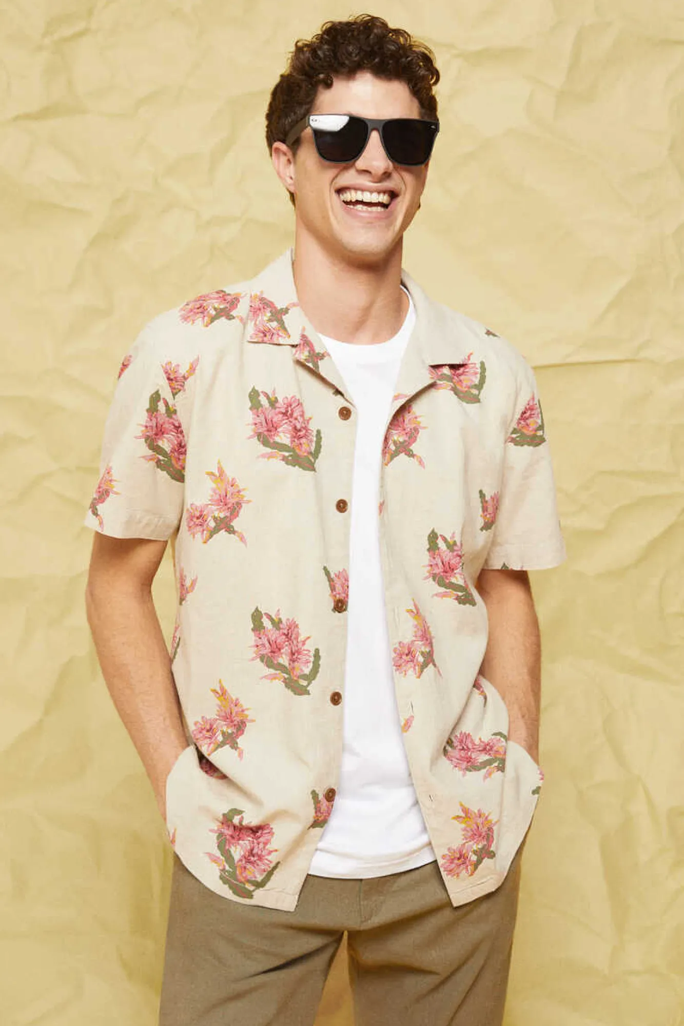 Springfield Camisa Linho Mao Bege Medio Outlet