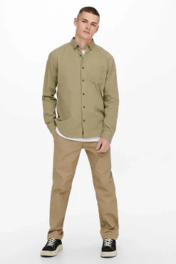 Only & Sons Camisa Lisa Bolso Castanho Best