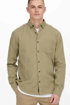 Only & Sons Camisa Lisa Bolso Castanho Best