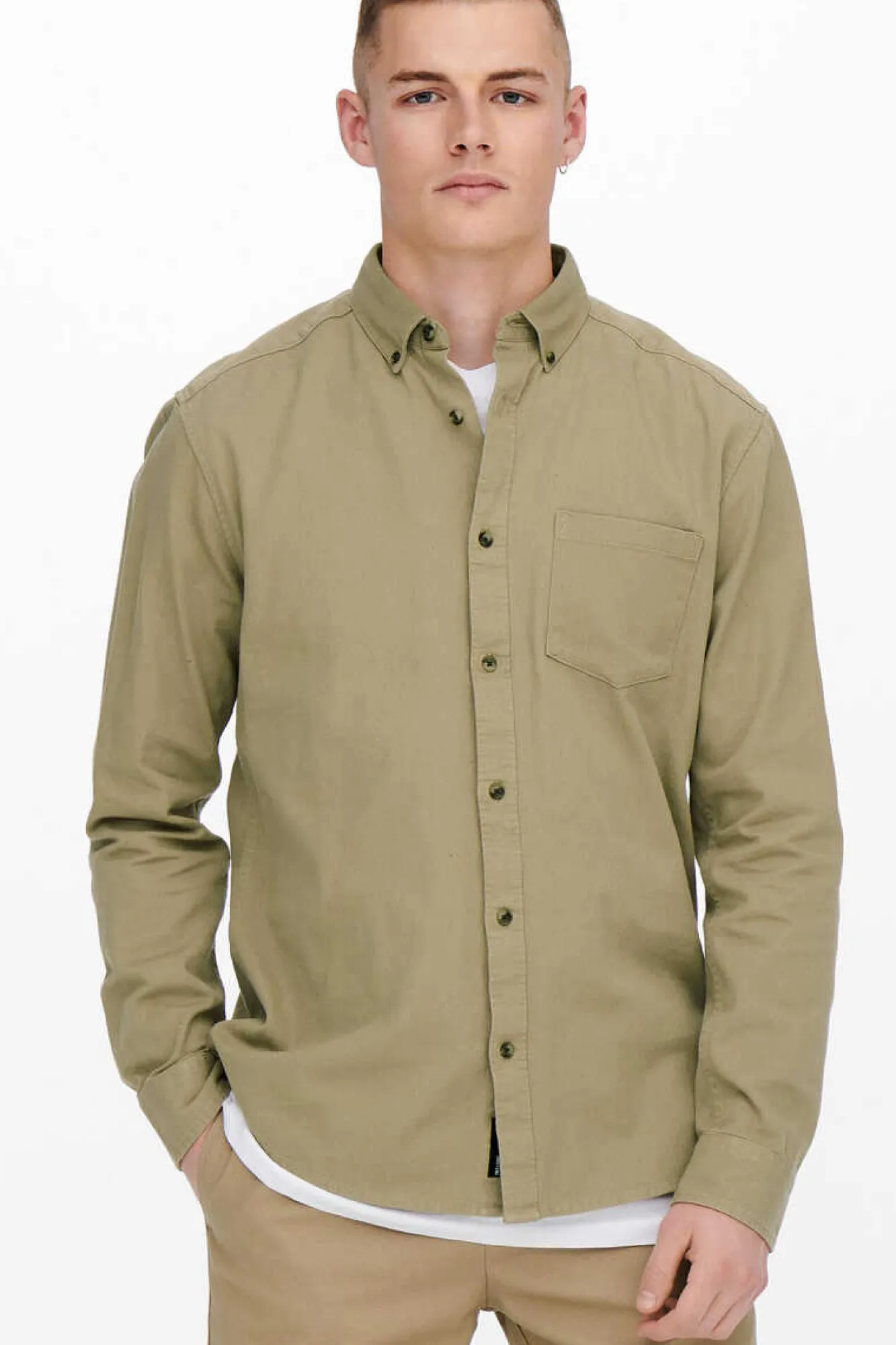 Only & Sons Camisa Lisa Bolso Castanho Best