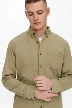 Only & Sons Camisa Lisa Bolso Castanho Best