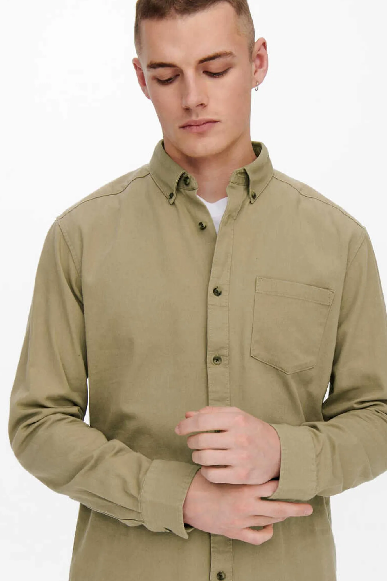 Only & Sons Camisa Lisa Bolso Castanho Best