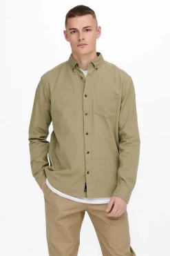 Only & Sons Camisa Lisa Bolso Castanho Best