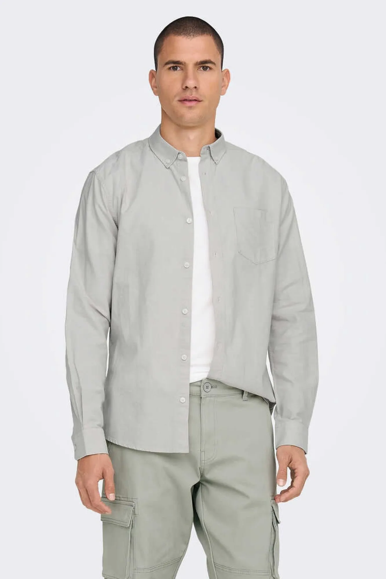 Only & Sons Camisa Oxford Cinza Online