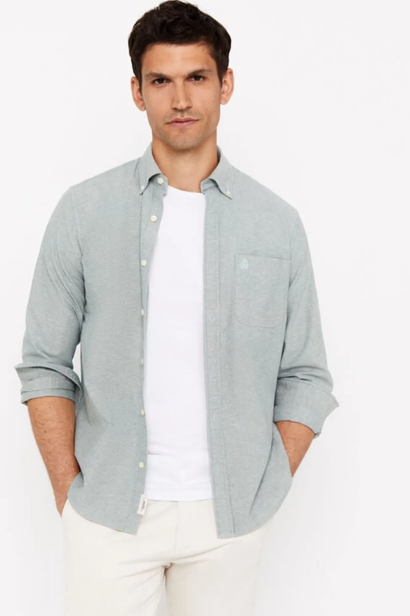 Cortefiel Camisa Oxford Liso Verde