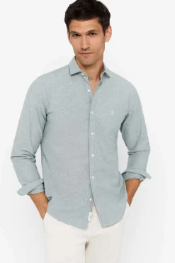 Cortefiel Camisa Oxford Liso Corte Slim Verde Hot