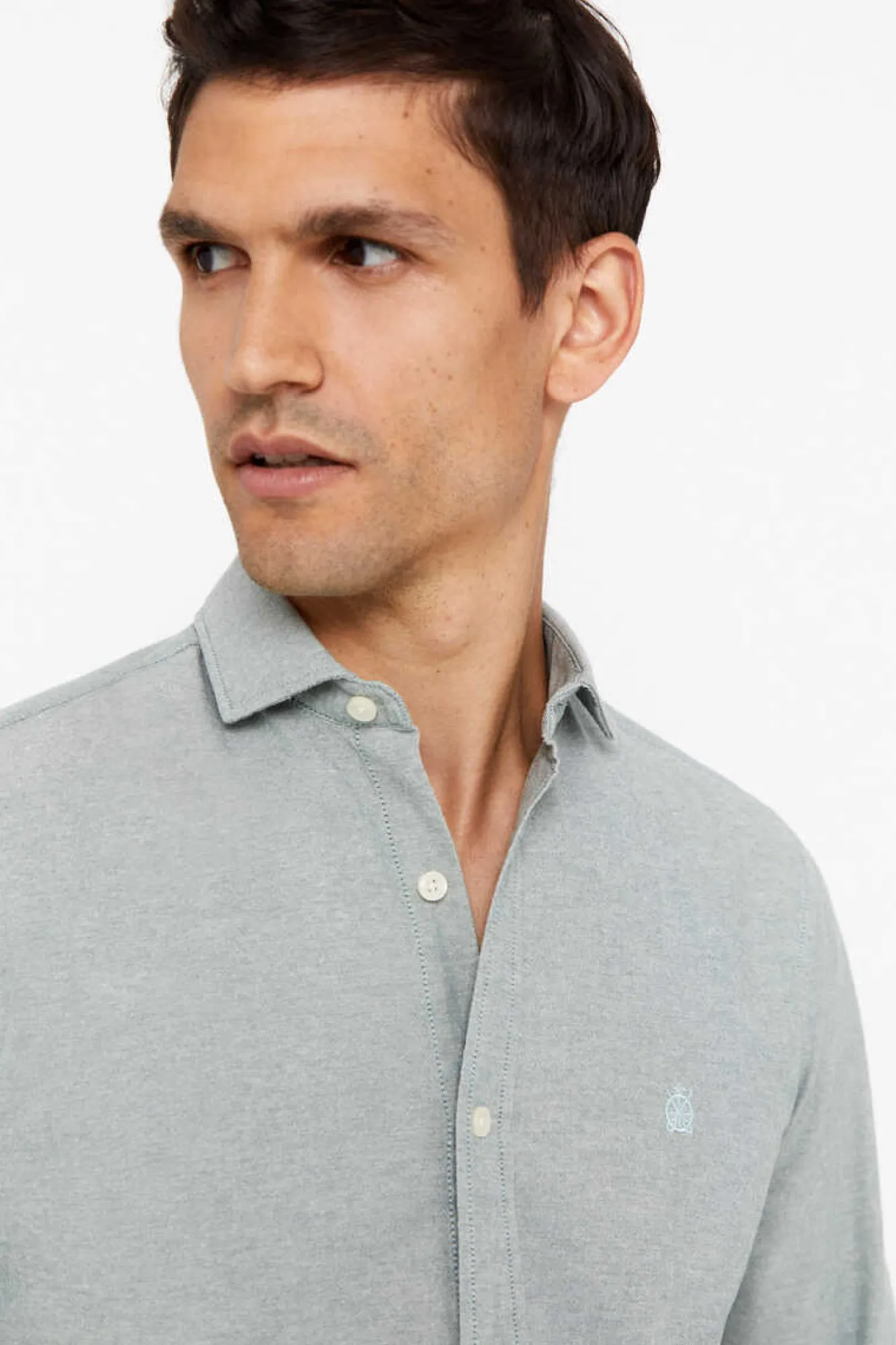 Cortefiel Camisa Oxford Liso Corte Slim Verde Hot