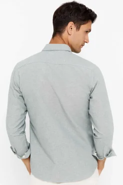 Cortefiel Camisa Oxford Liso Corte Slim Verde Hot