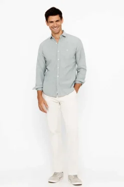 Cortefiel Camisa Oxford Liso Corte Slim Verde Hot