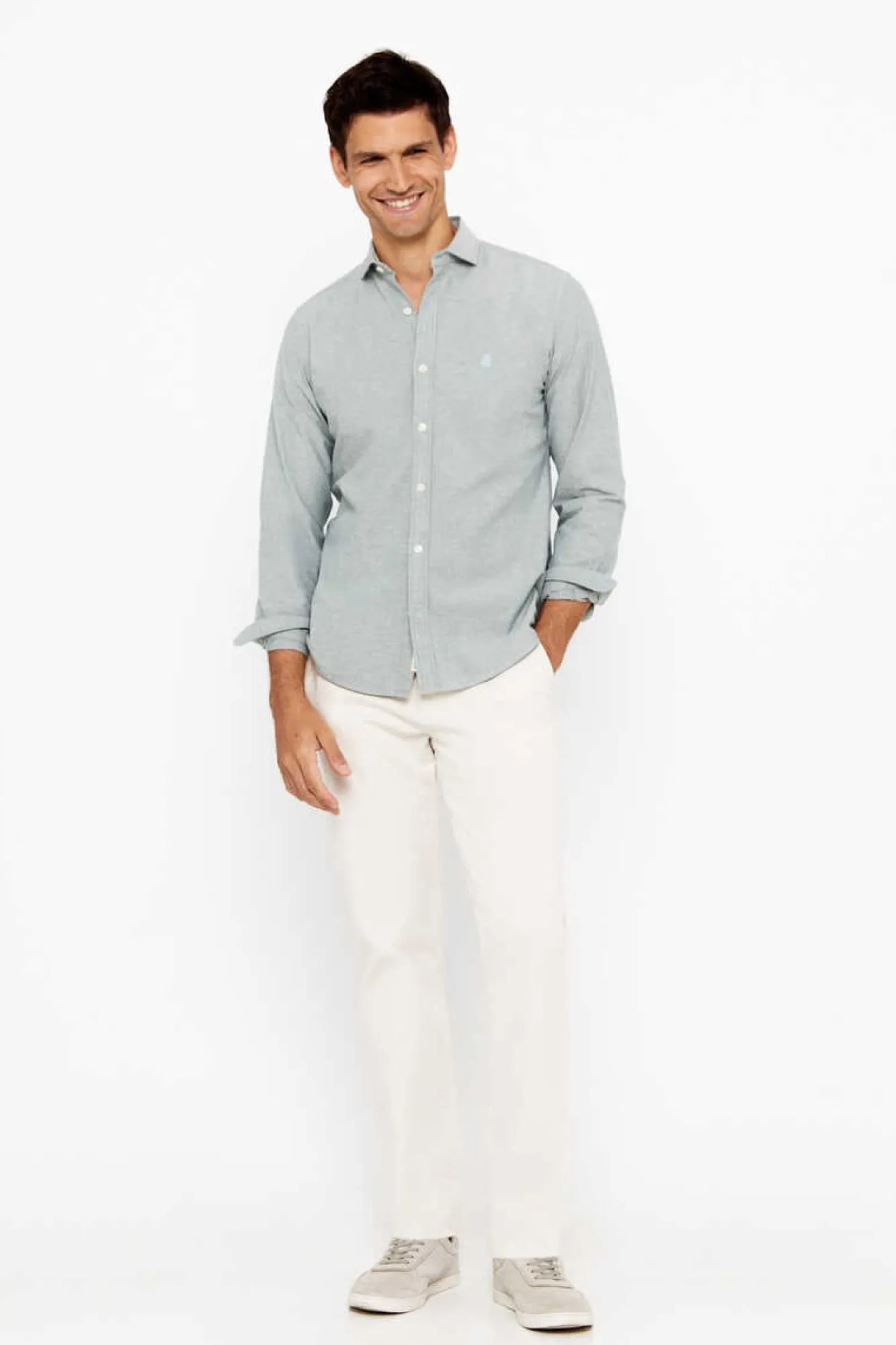 Cortefiel Camisa Oxford Liso Corte Slim Verde Hot