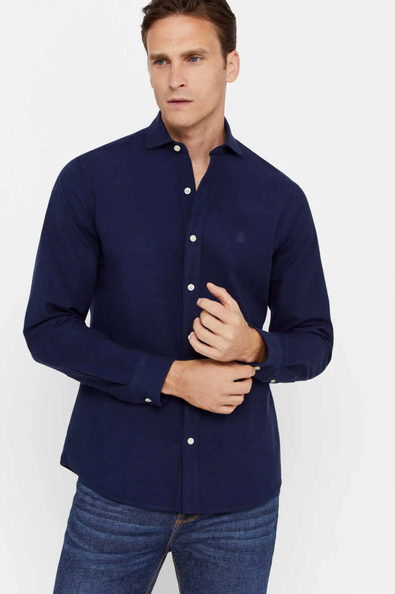 Cortefiel Camisa Oxford Liso Corte Slim Azul Outlet