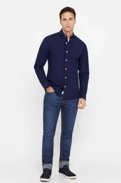 Cortefiel Camisa Oxford Liso Corte Slim Azul Outlet