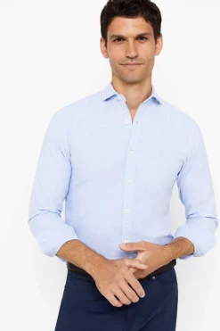 Cortefiel Camisa Oxford Liso Corte Slim Azul Sale