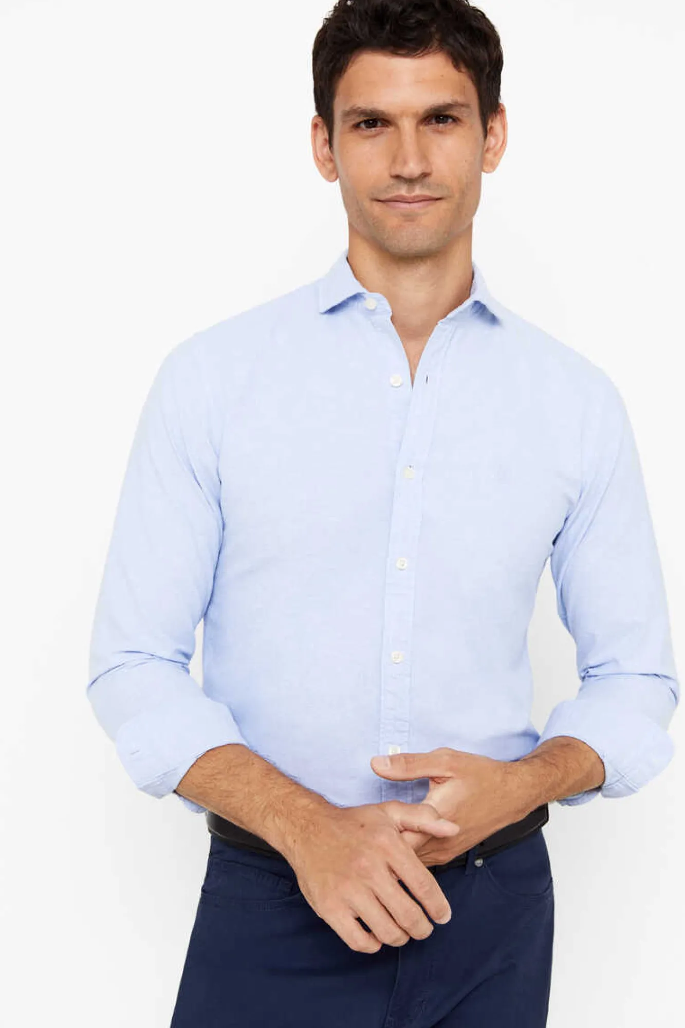 Cortefiel Camisa Oxford Liso Corte Slim Azul Sale