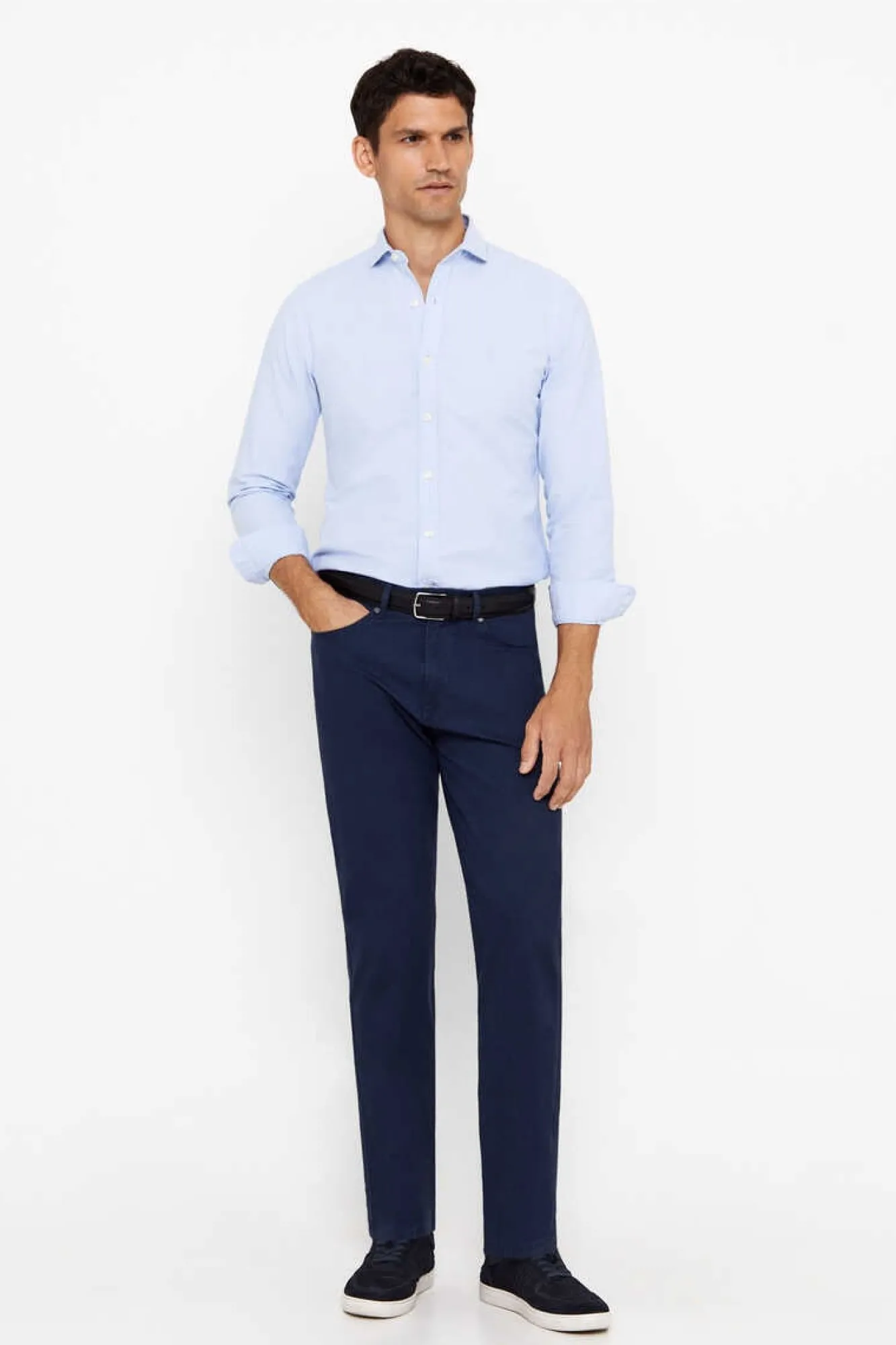 Cortefiel Camisa Oxford Liso Corte Slim Azul Sale