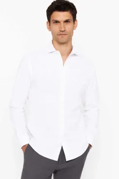Cortefiel Camisa Oxford Liso Corte Slim Branco Hot