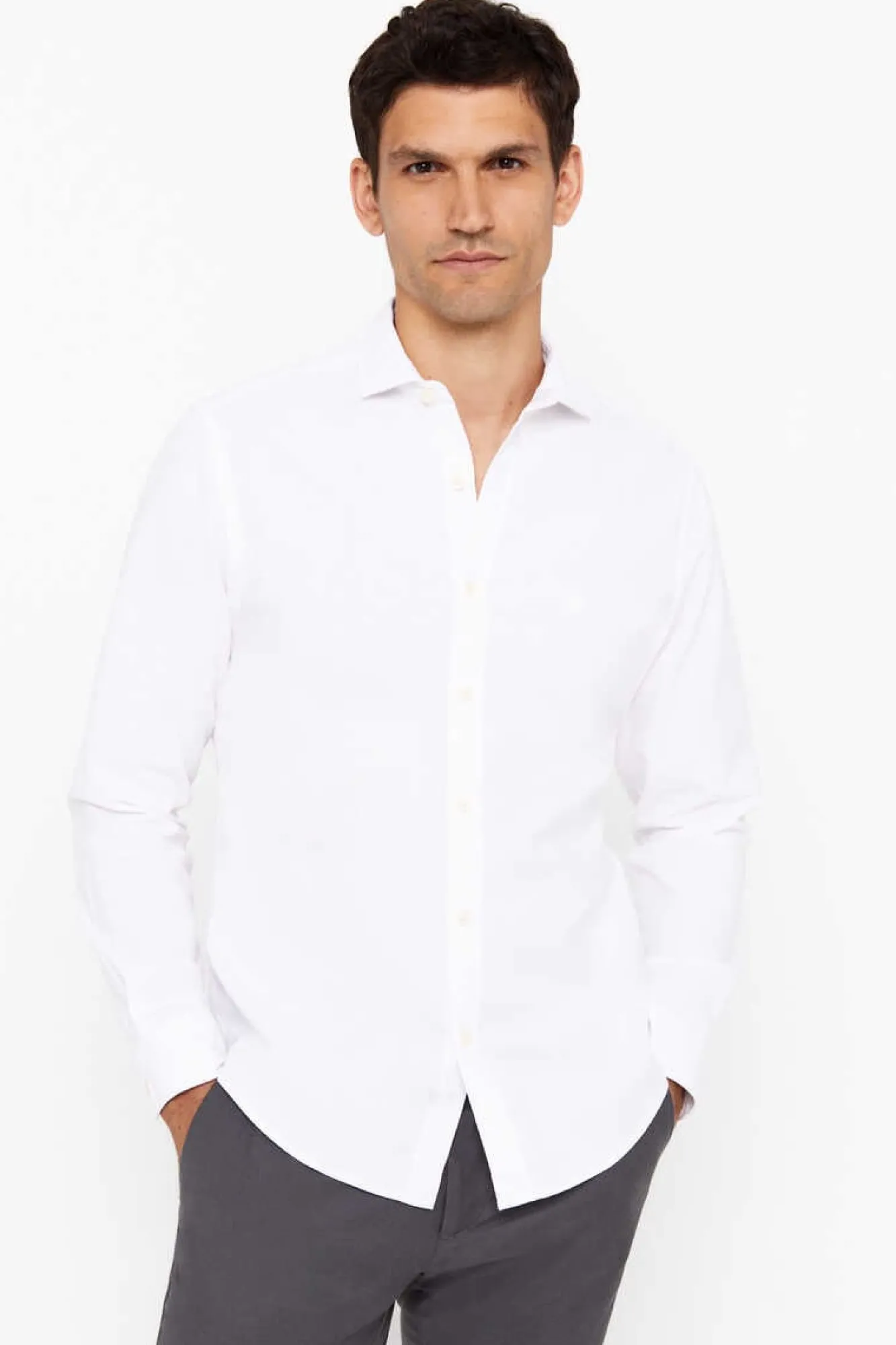Cortefiel Camisa Oxford Liso Corte Slim Branco Hot