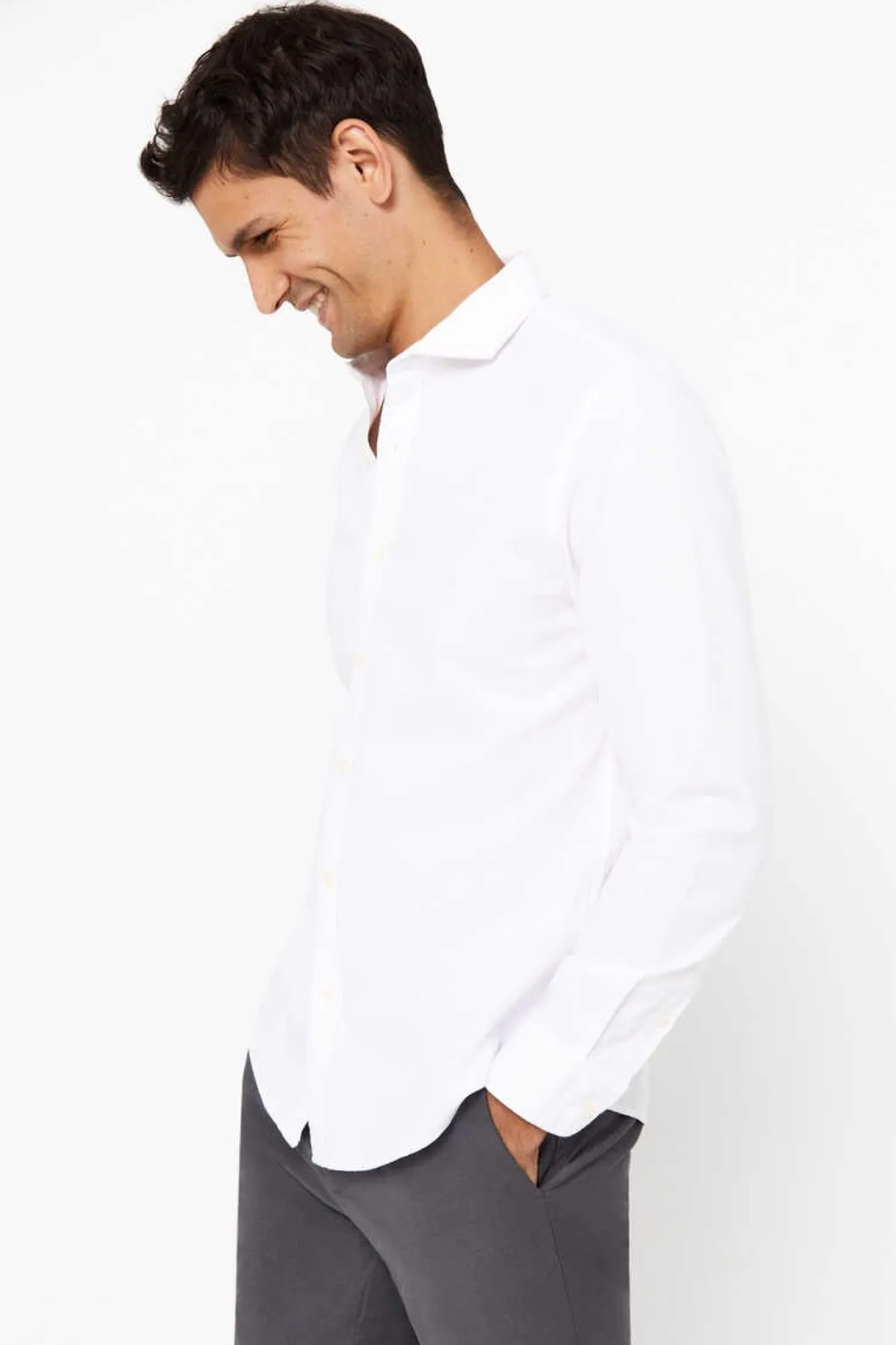 Cortefiel Camisa Oxford Liso Corte Slim Branco Hot