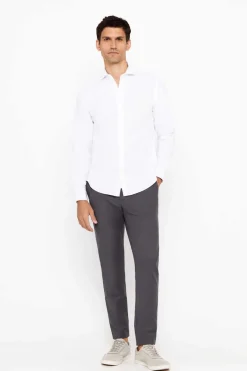 Cortefiel Camisa Oxford Liso Corte Slim Branco Hot
