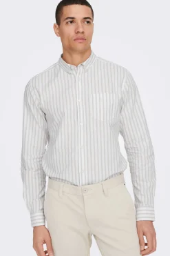 Only & Sons Camisa Oxford Riscas Castanho Outlet