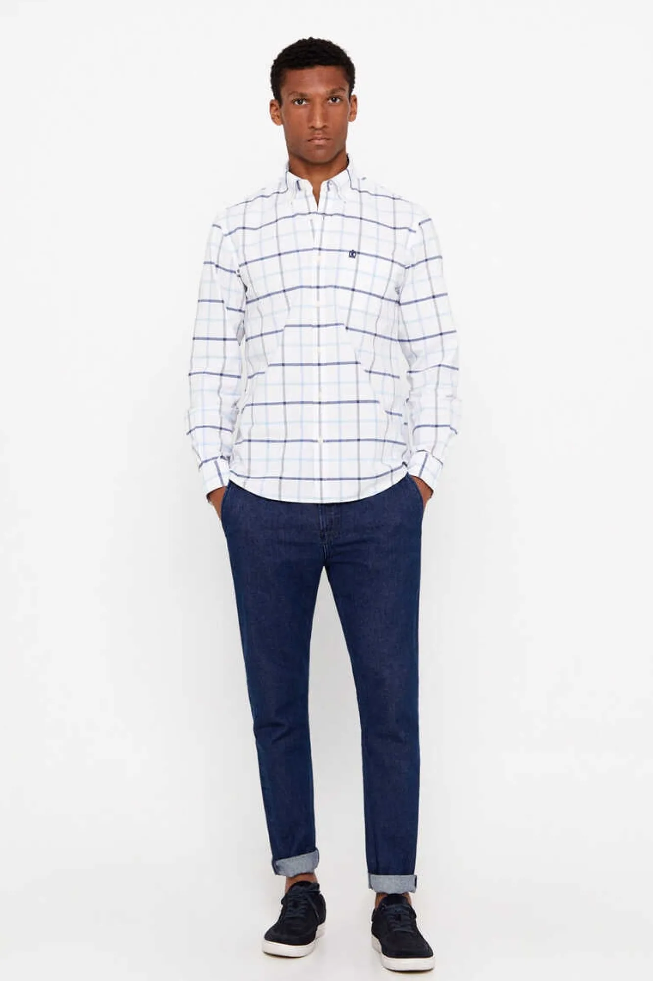 Cortefiel Camisa Oxford Xadrez Azul Discount