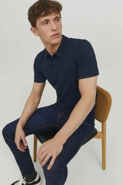 Jack & Jones Camisa Polo De Manga Curta Simples Marinho Clearance