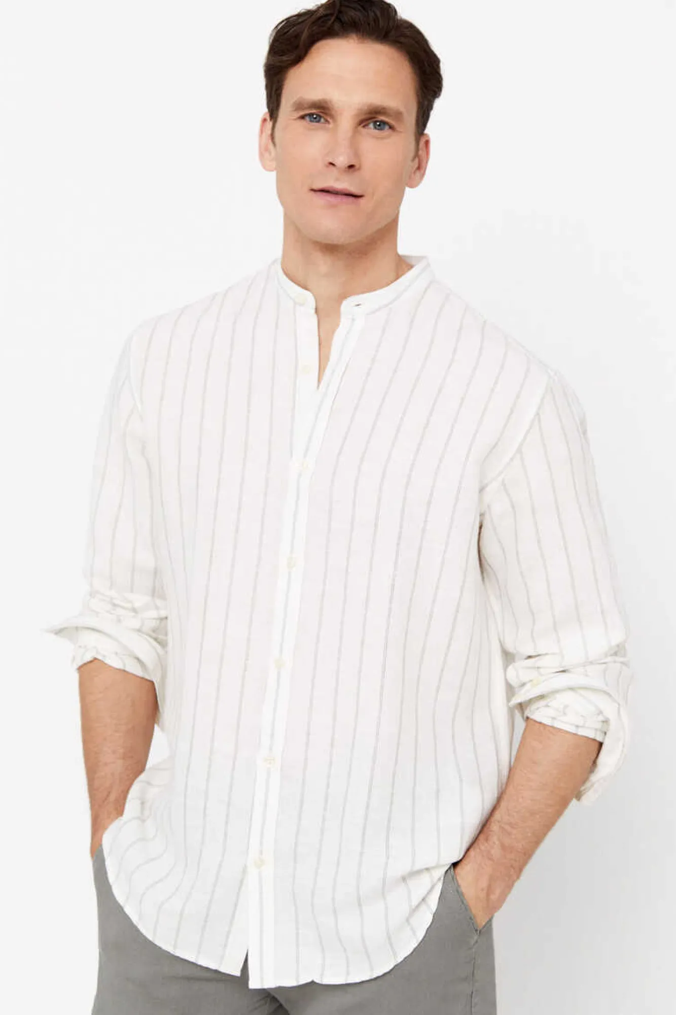 Cortefiel Camisa Polo Riscas Linho Algodao Verde Outlet