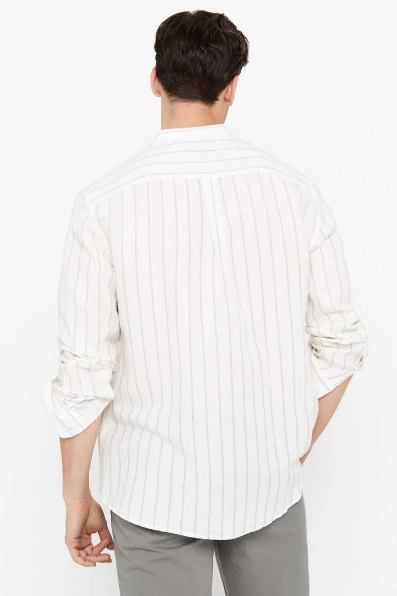 Cortefiel Camisa Polo Riscas Linho Algodao Verde Outlet