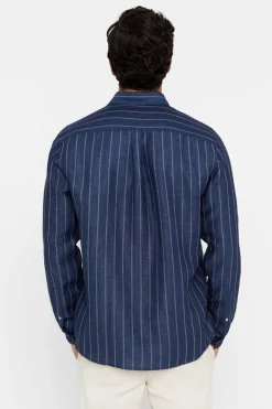 Cortefiel Camisa Polo Riscas Linho Algodao Azul Discount