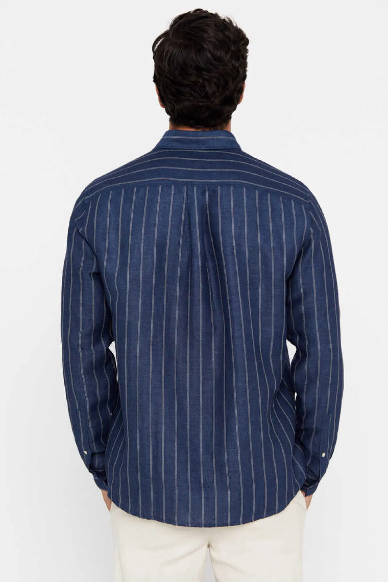 Cortefiel Camisa Polo Riscas Linho Algodao Azul Discount