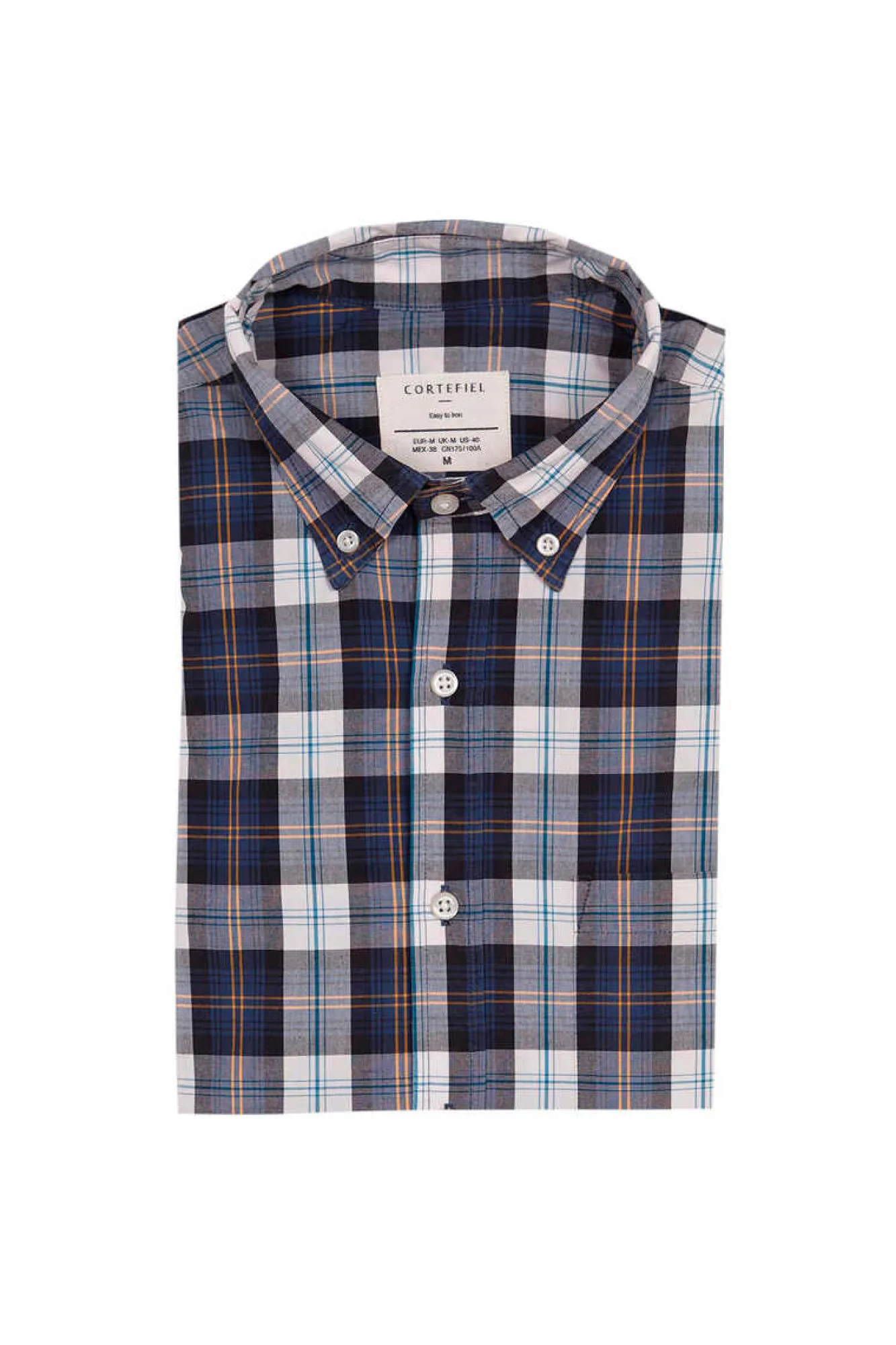 Cortefiel Camisa Quadrados Facil De Engomar Azul Clearance