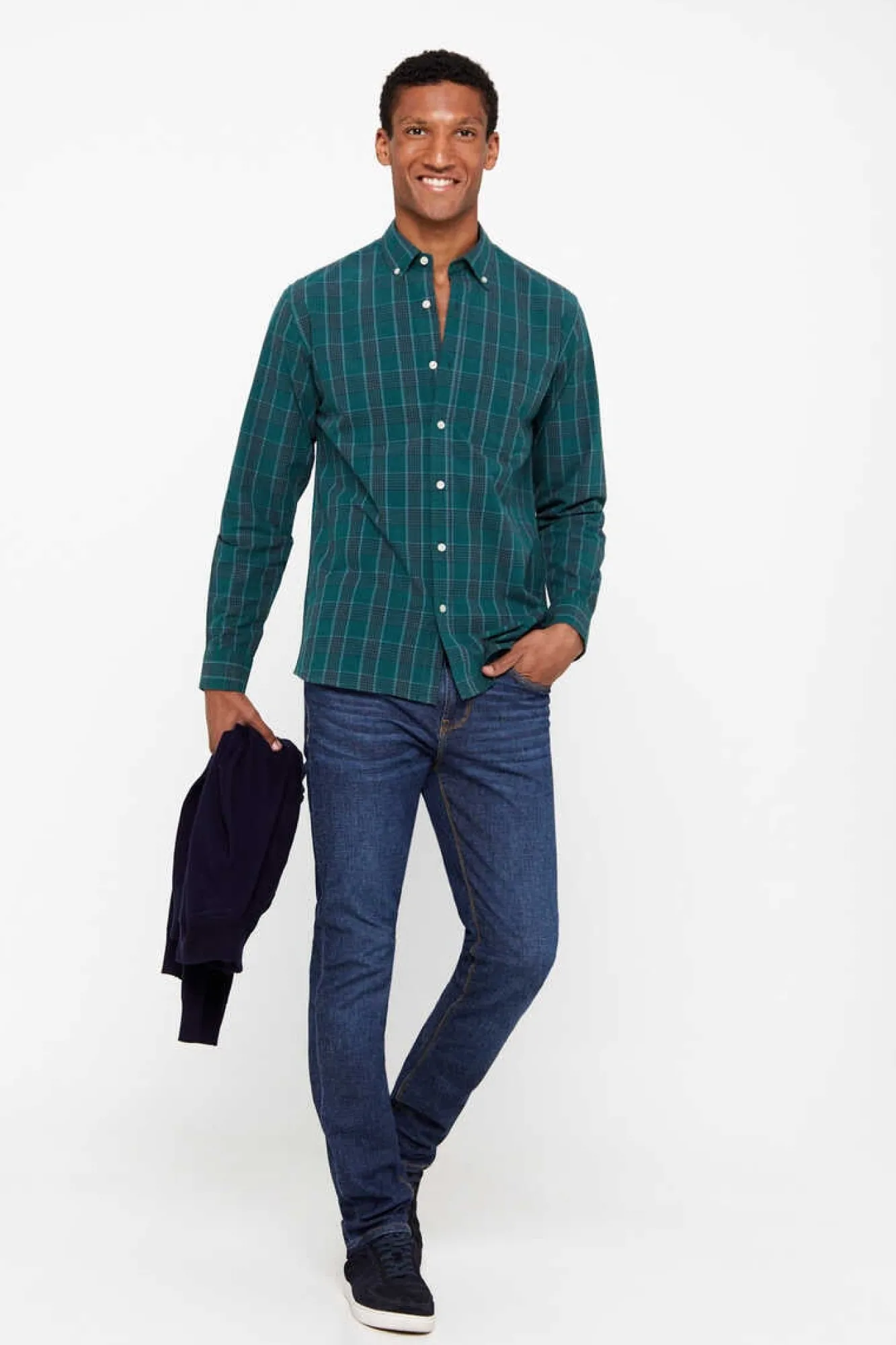 Cortefiel Camisa Quadrados Facil De Engomar Verde Sale