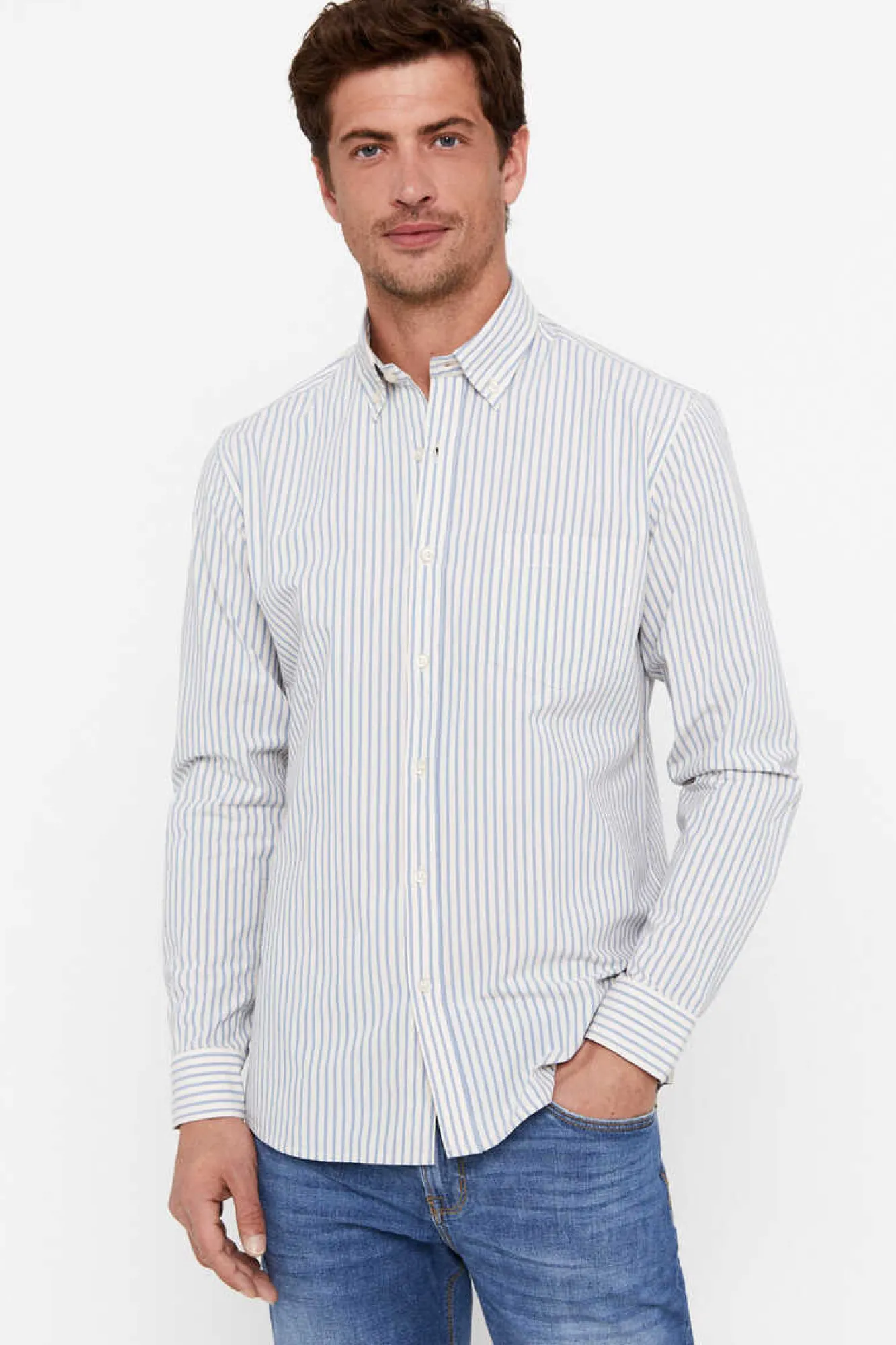Cortefiel Camisa Riscas Facil De Engomar Azul New