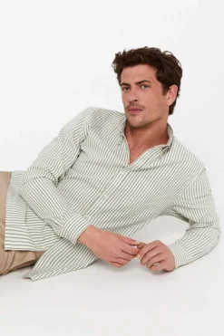 Cortefiel Camisa Riscas Facil De Engomar Verde Sale