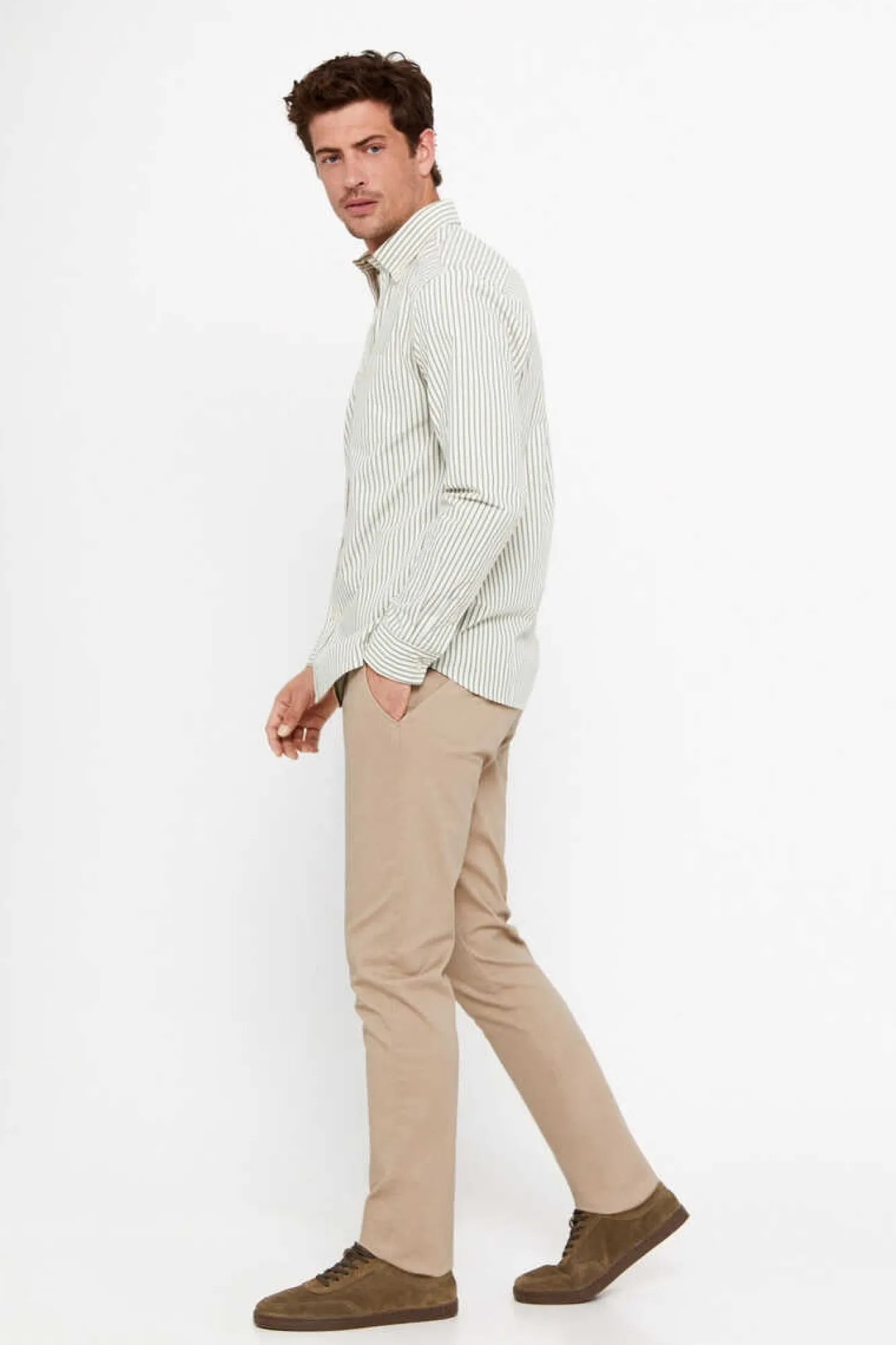 Cortefiel Camisa Riscas Facil De Engomar Verde Sale