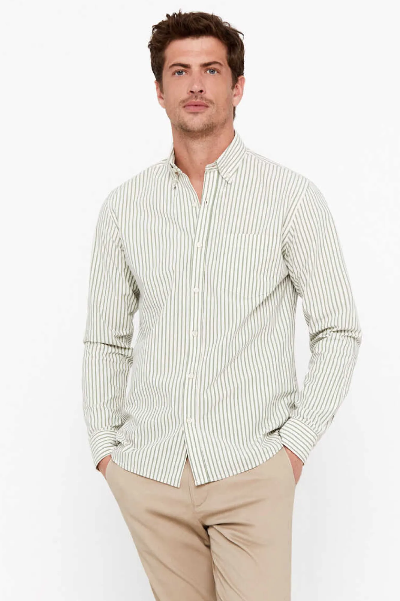 Cortefiel Camisa Riscas Facil De Engomar Verde Sale