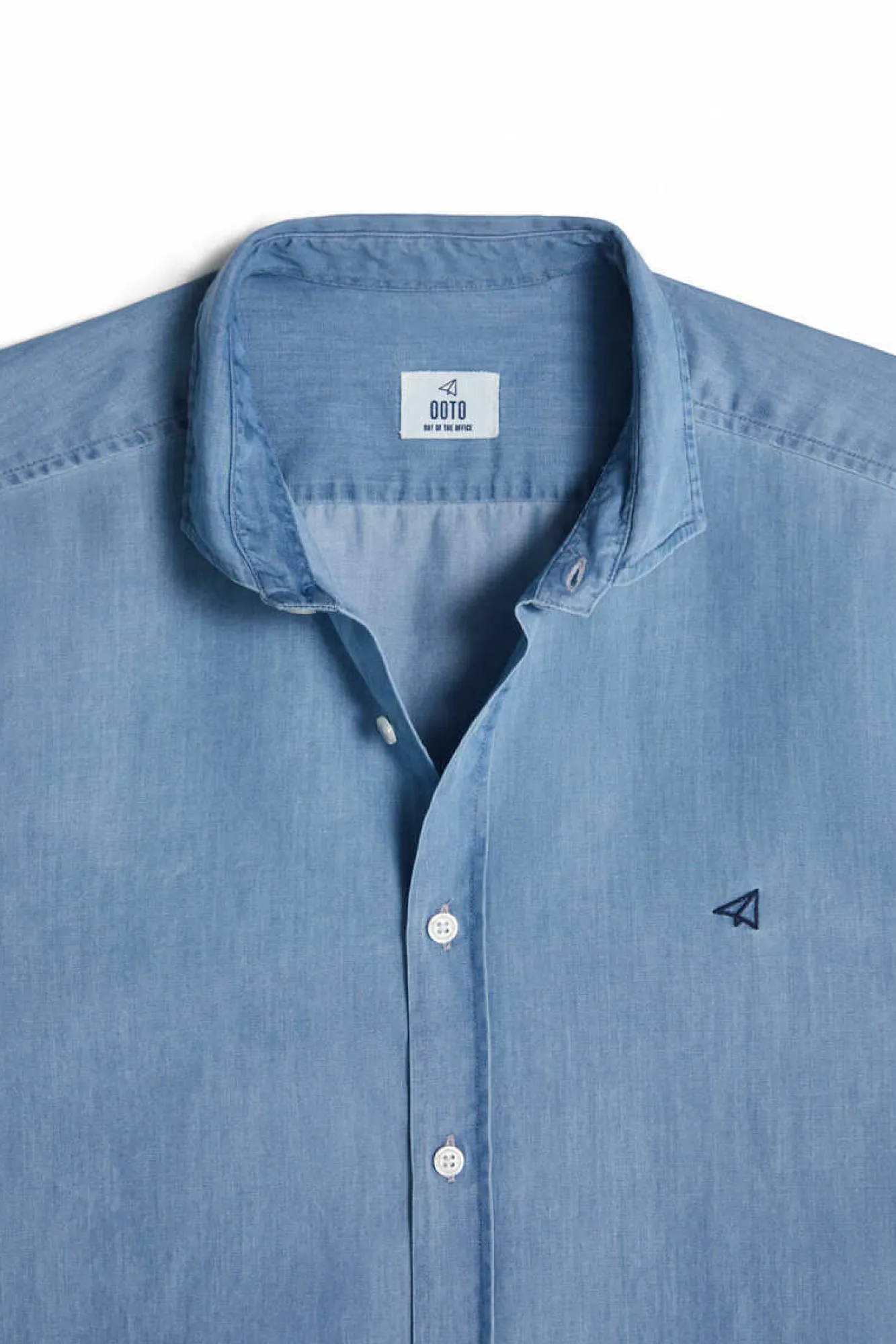 Ooto Camisa Slim Denim Manga Comprida Azul